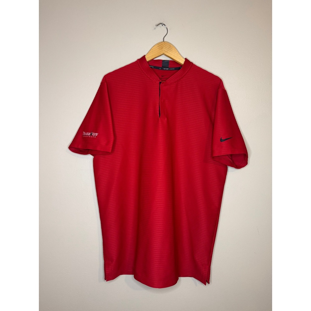 Nike Tiger Woods Collection Red Dri-FIT Blade Collar Golf Polo Mens Large L